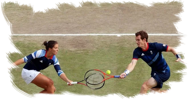 Andy Murray and Laura Robson playing doubles